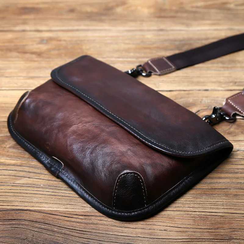 NZPJ Mens Shoulder Bag Genuine Leather Messenger Bag Top Layer Cowhide Casual Clutch Vegetable Tanned Leather Satchel Bag J251025