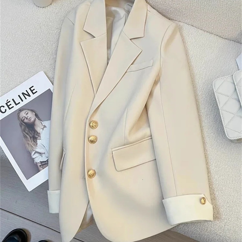 Women Long Sleeve Office Lady Blazers Autumn Winter Solid Casual Single Breasted Chic Notched Blazer Ladies Jackets Clothes 240826