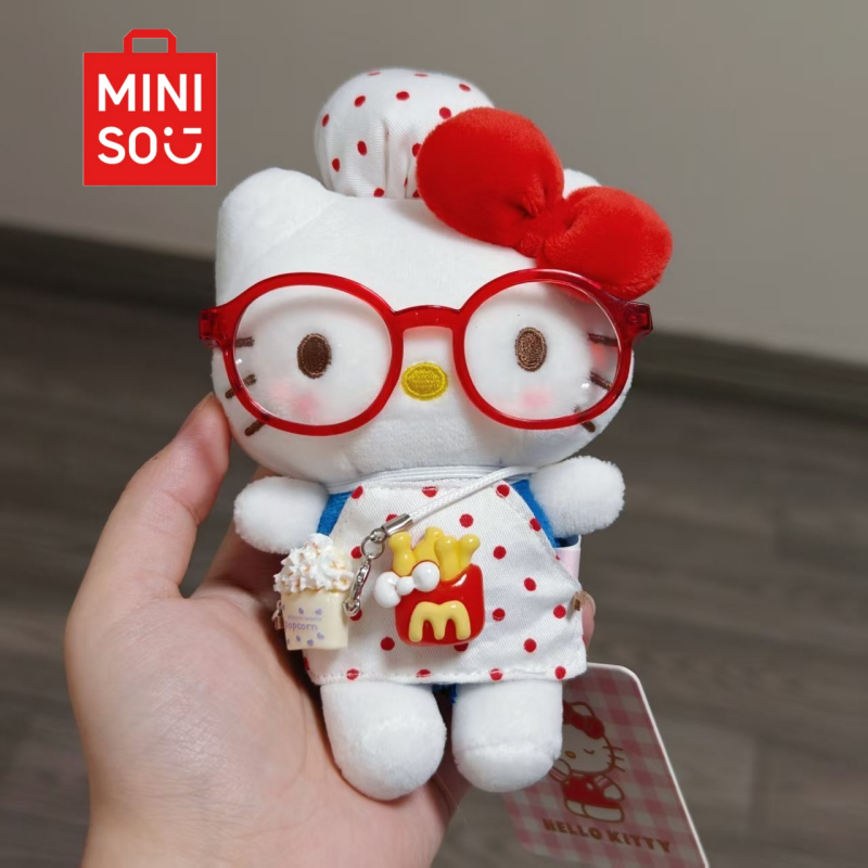 MINISO McDonald hellokitty cartoon red glasses apron pendant doll schoolbag doll plush pendant keychain female