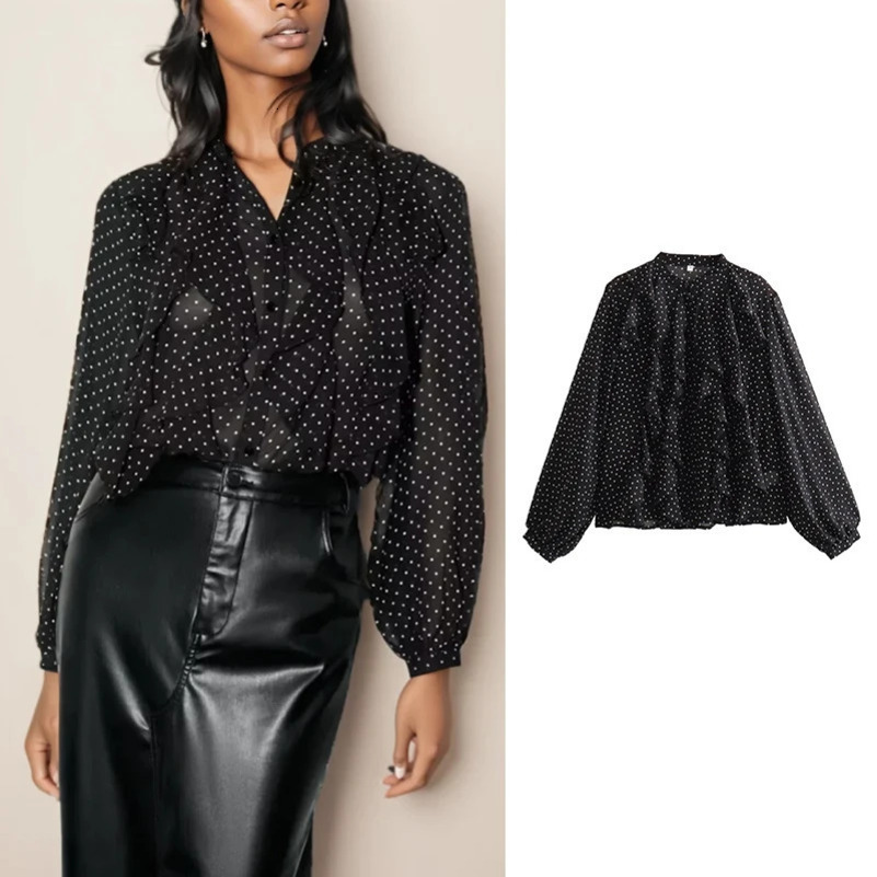 TRAF Shirts Womens Spring 2025 Blouses Fashion Dot Elegant Loose Chiffon Comfortable Womens Shirts Street Youth Shirts 250417