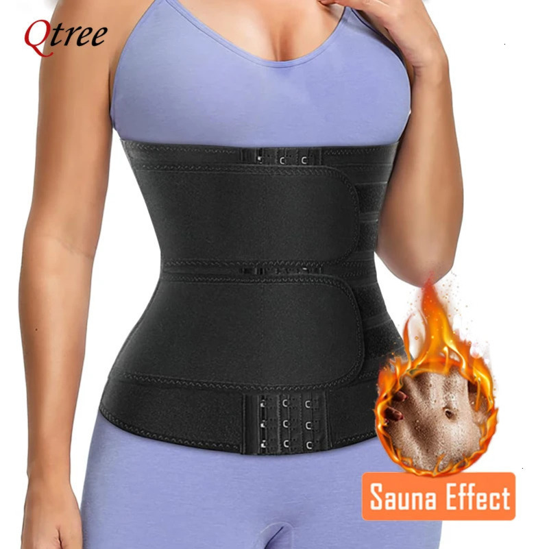 Qtree Plus Size Weight Loss Women Belly Cincher Body Shaper Corset Tummy Control Slimming Sweat Fat Burning Girdle Shapers Belt 240618
