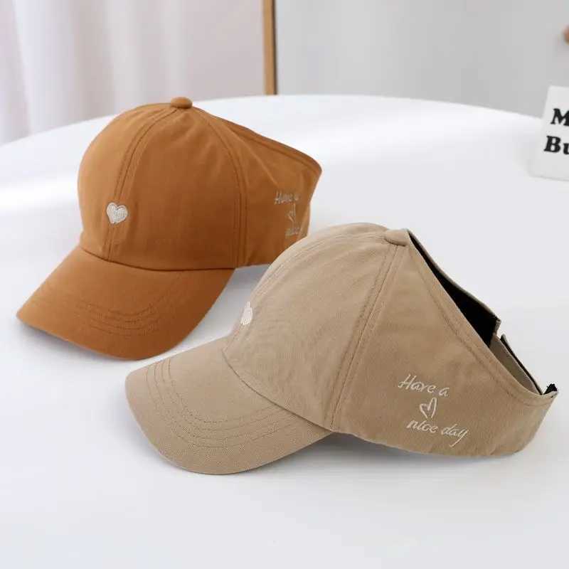 Embroidery Heart Kids Empty Top Hats Korean Girl Summer Sunshade Ponytail Baseball Caps Solid Color Outdoor Children Sun Hats Z251029