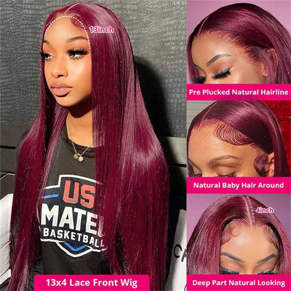 99J Colored Lace Front Human Hair Wigs Straight Burgundy 13x4 HD Transparent Full Lace Frontal Wig Red Glueless Wigs For Women C250922