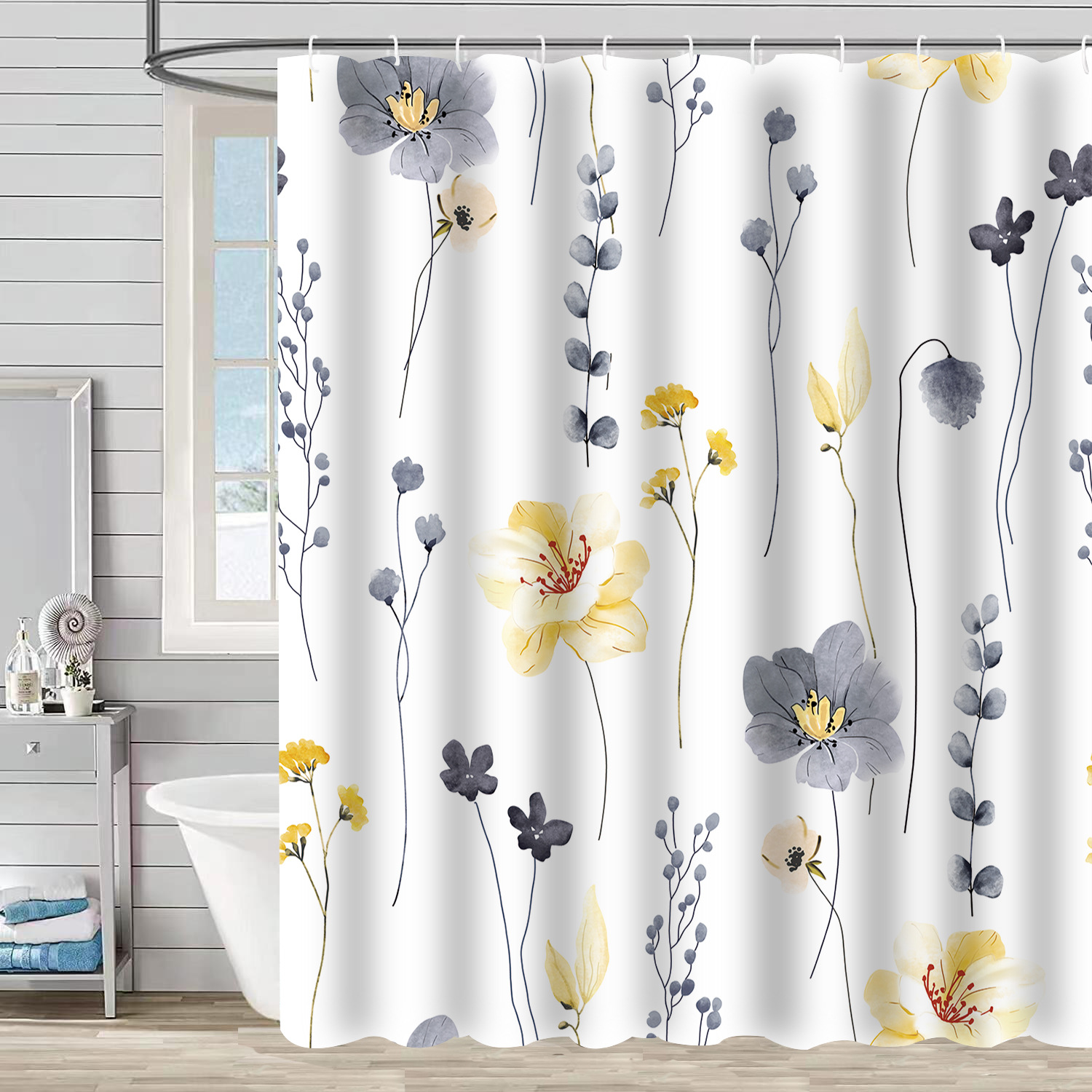 YL-37247 Waterproof Shower Curtain 3D Printed Tropical Jungle Plant Leaves and Flowers Season Polyester Shower Curtain with Hook