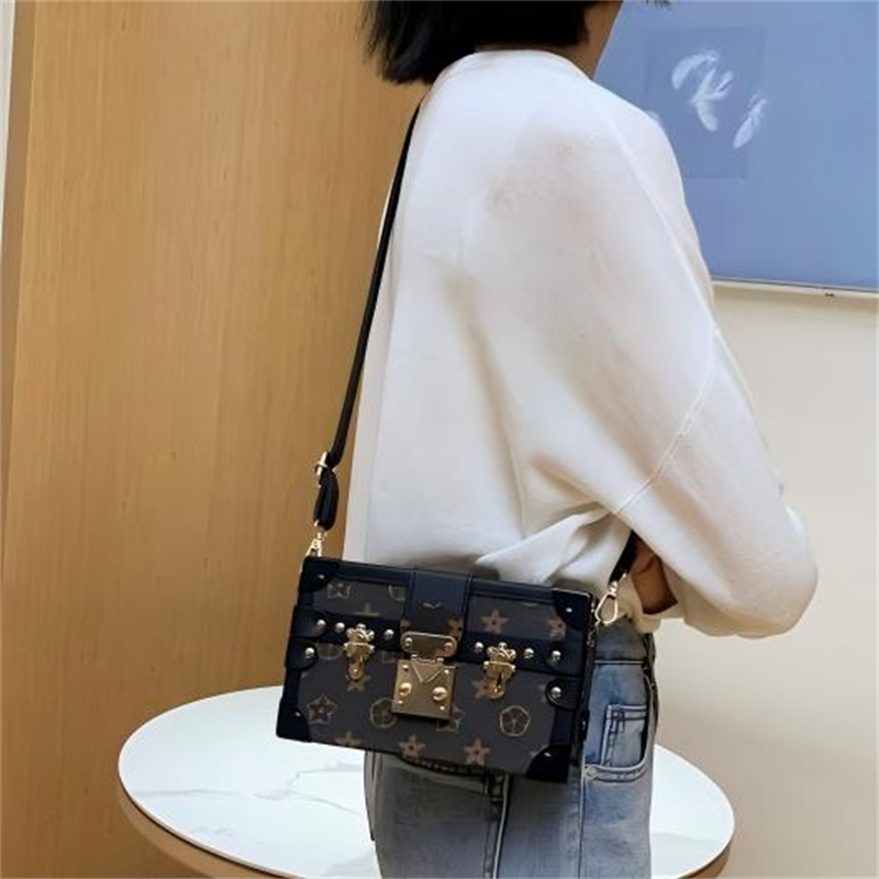 Designer bag free shipping Vintage printed women's box bag new light luxury small square bag single shoulder cross body bag
