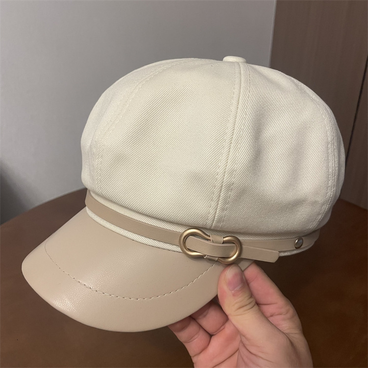 Octagonal Beret Hat for Women Spring and Autumn Newsboy Cap Casual Versatile Black Navy Hat Trendy FaceSlimming 250912