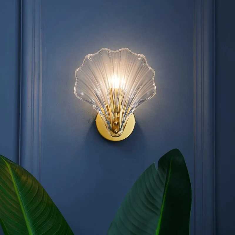 Nordic Simple Glass Shell Wall Lamp Bedroom Living Room Corridor Wall Light E14 Bedside Lamps Indoor Decoration Fixtures C251124