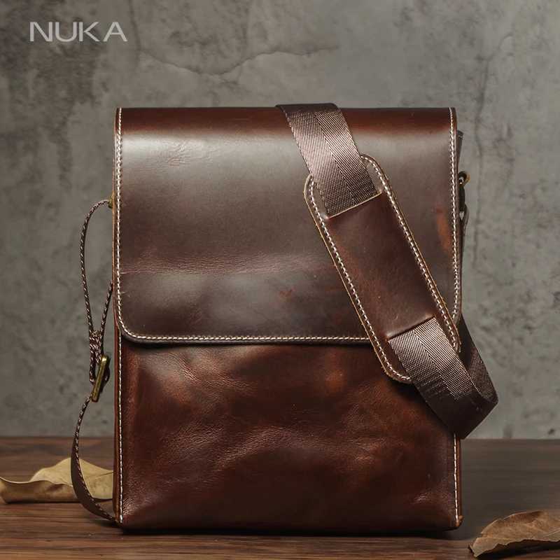 NUKA Mens Genuine Leather Shoulder Bag Retro Flap Crossbody Bags Casual Trend Satchel High Quality Luxury Cowhide Messenger Bag J251025