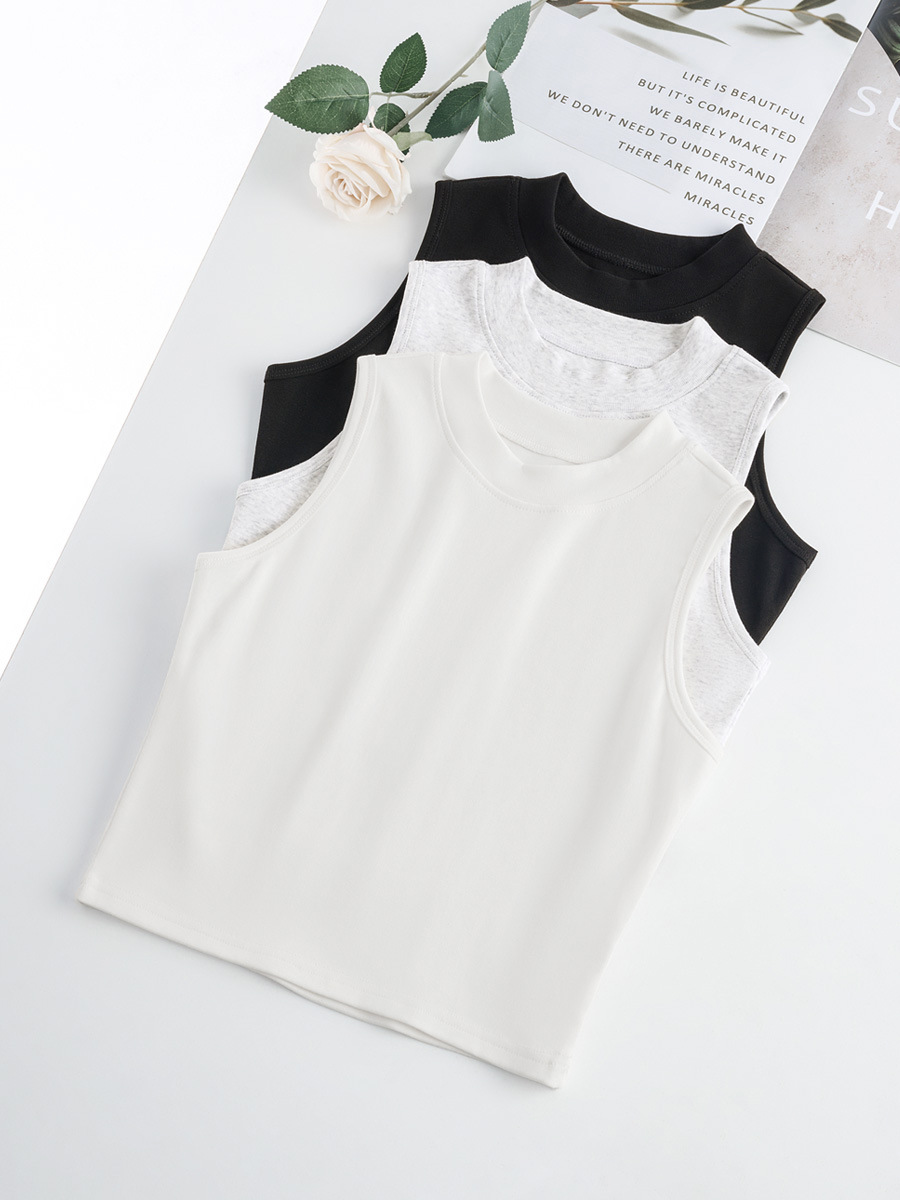 Women's French-Style Crew Neck Tank Top - Sweet & sexy, Tight-Fit, Anti-Slip, Sleeveless Crop Top for Summer-1039T