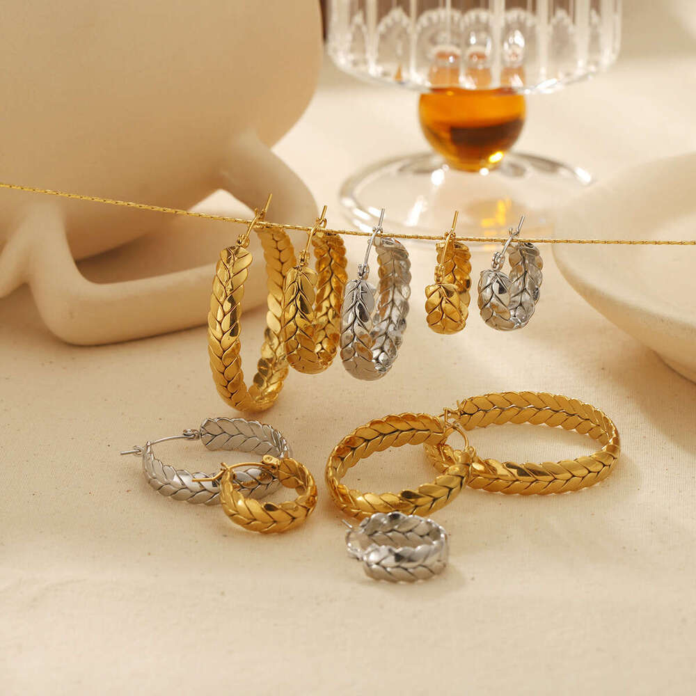 Light Style Niche Design Studs Gold Stainless Steel Wheat Earrings High-end Feel Ear Jewelry for Women