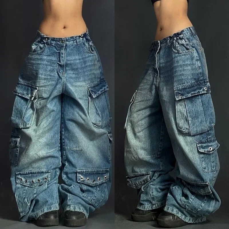 American Street Fashion Letter ed Baggy Jeans Women Y2K Gothic Harajuku Hip Hop High Waist Wide Leg Pants 250923