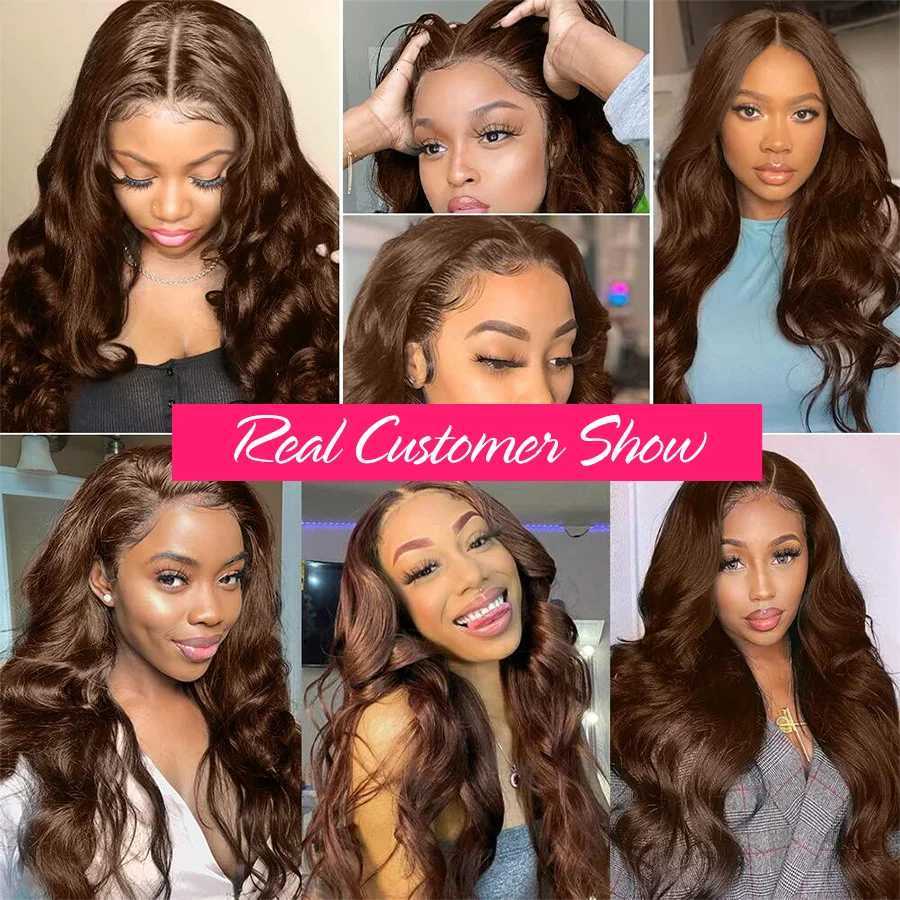 Chocolate Brown 13x4 Lace Front Wig Brazilian Pre Plucked 13x6 HD Lace Frontal Wigs Dark Brown Body Wave Human Hair Closure Wigs C250922