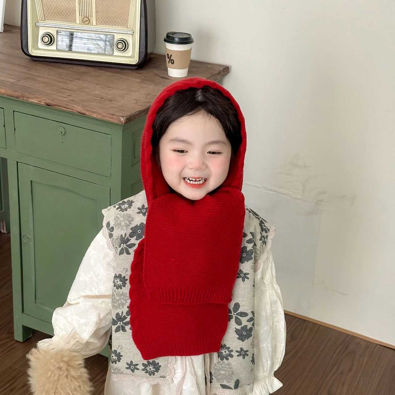 Korean Girls Balaclava Scarves Cap Solid Color Woolen Hat Children Scarf Fashion Kids Knit Shawl 210Year Winter Warm Headgear Z251029