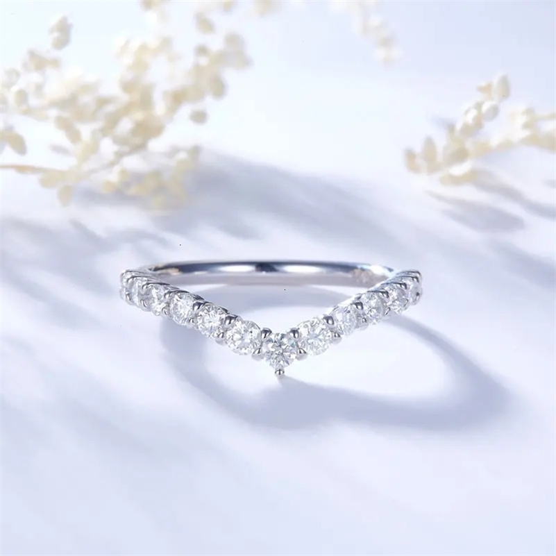 DEZO Wedding Band Solid 925 Sterling Silver V Curved Half Band Rings For Women Fashion Stacking 240624