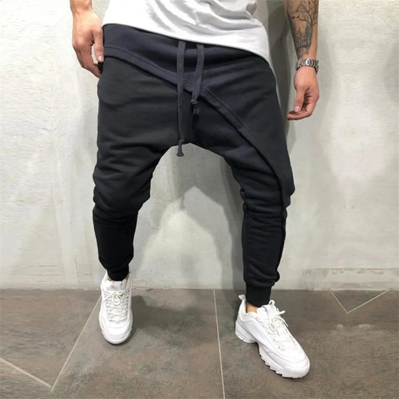 Men Harem Pants Ankle Tied Hip Hop Double Layer Running Baggy Pants Korean Casual Elastic Waist Trousers Sweatpants Tracksuits o240821