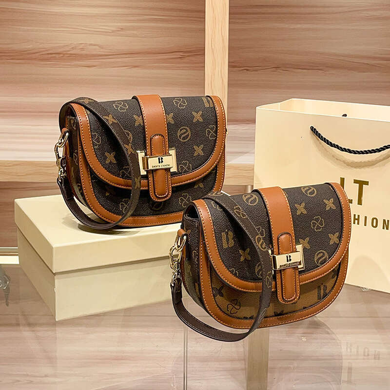 Saddle for Women 2025 New Style Old Flower Color Block Texture Versatile High-end Women's Shoulder Crossbody Small Bag