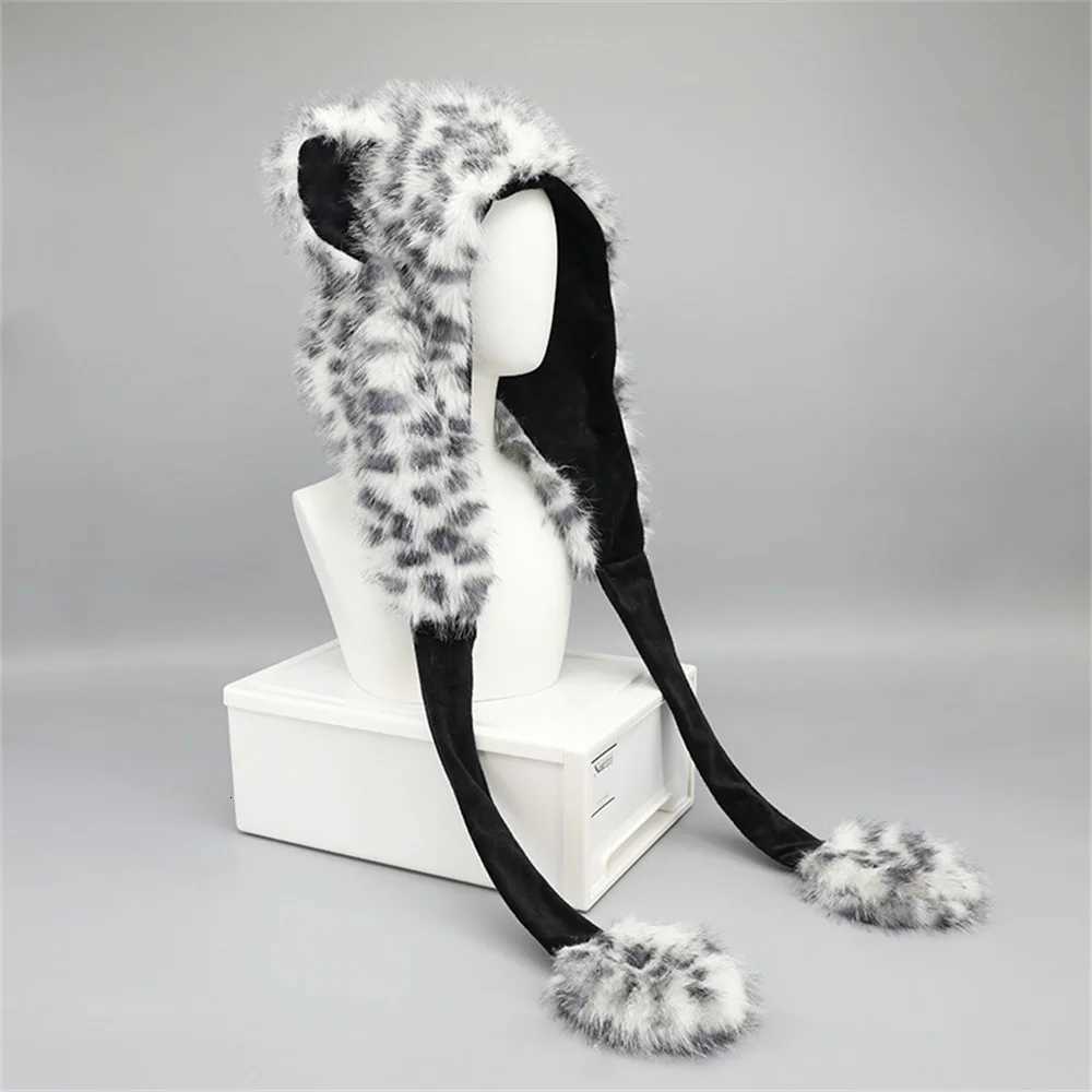 Autumn Winter Hats Handsome Snow Leopard Ears Warm Thick with Velvet Outdoor Ear Protection Hat Fluffy Cute Bear Ear Wool HatXJ250923 - view 4