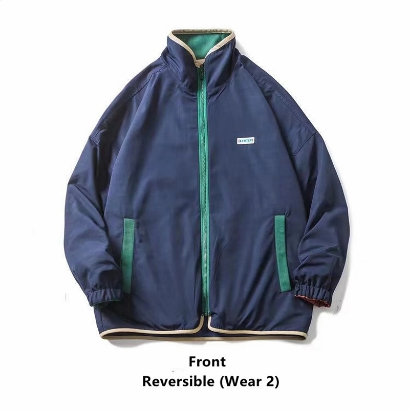 Spring Vintage Jackets Men Contrast Color Windbreaker Women Coat Two Wear Reversible Oversized Retro Jackets 90s Clothing 240815