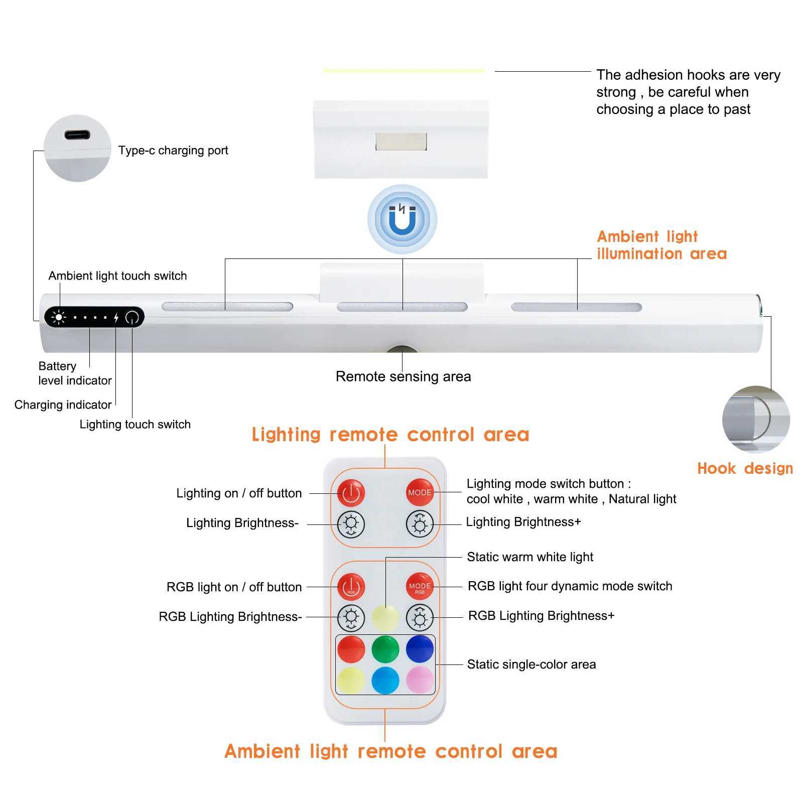 Modern LED Magnetic Wall Light Rechargeable Touch Cabinet Light Tri color Temperature RGB Atmosphere Light Mirror Front Light C251124