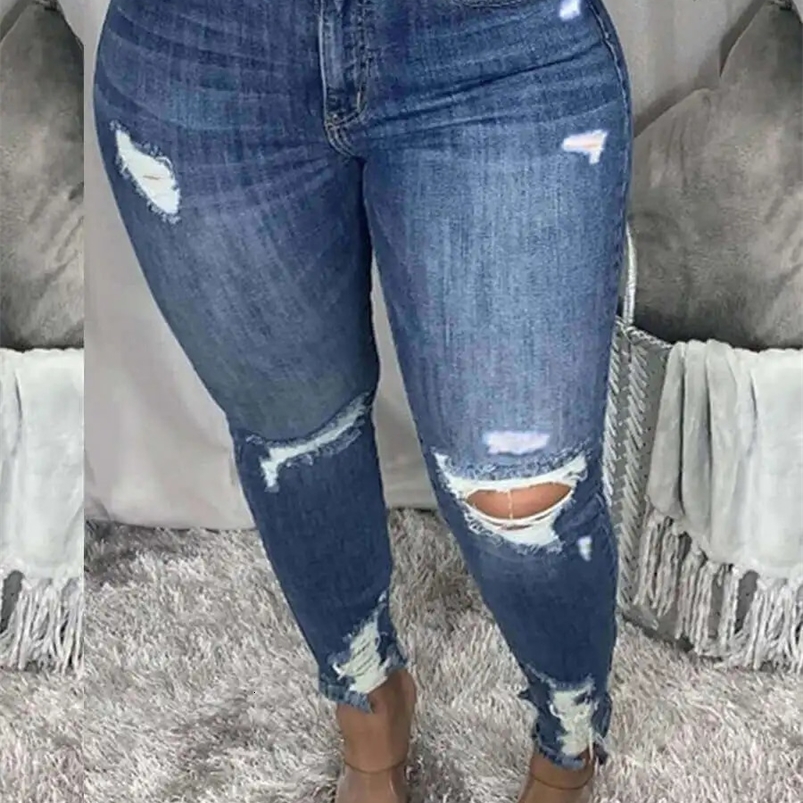 LW Plus Size High-waisted Ripped Jeans Zipper Fly L-5XL Strt Solid Color Holes Stretchy Sheath Skiny Women Pants Z260313