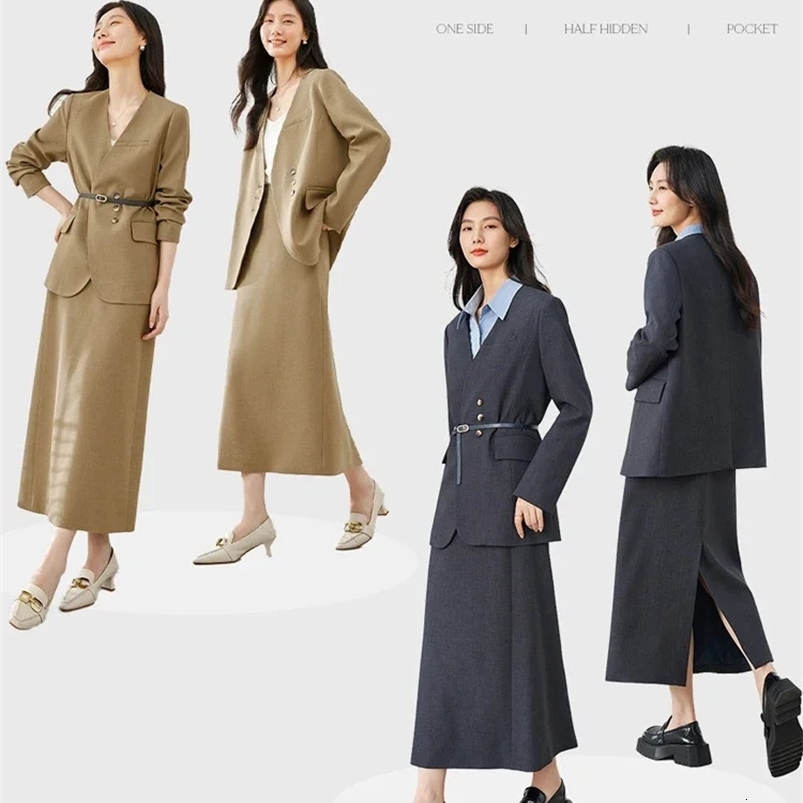 Vimly Spring Outfits Blazer Skirt 2 Pieces Sets for Women Elegant Fashion Matching Sets Jacket Split Skirt Suit with Belt 240826