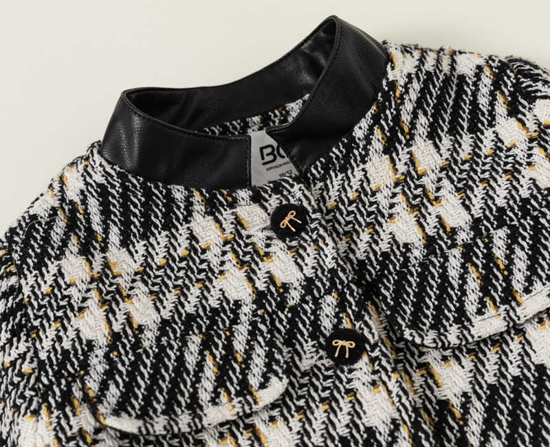 Youbao Girls Autumn Clothing Baby Girl Little Fragrance Style Coat Houndstooth Short Fashionable Cardigan Top QY23016 C250923