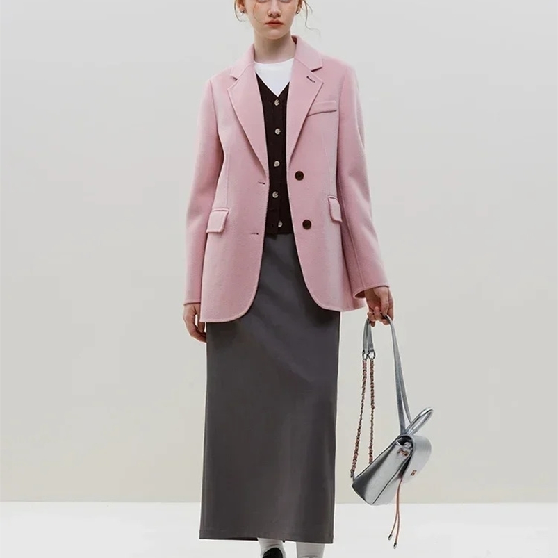 FSLE 100% Wool Style Short Blazer Double-sided Woolen Jackets Single-breasted Two-button Office Lady Simple Suit Coats 240822