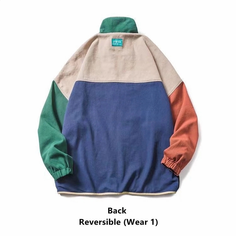 Spring Vintage Jackets Men Contrast Color Windbreaker Women Coat Two Wear Reversible Oversized Retro Jackets 90s Clothing 240815