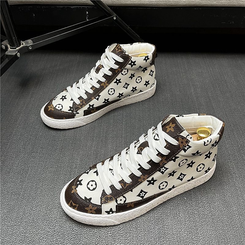 Designer shoes free shipping Casual sports high top sneakers for autumn winter trendy versatile youth lace up high top men's shoes black white gr