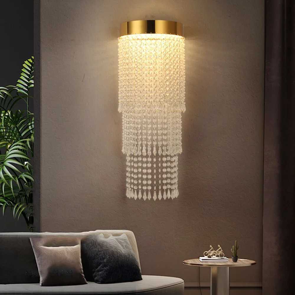 Gold Crystal Wall Lamp Led Bedroom Light Modern New Creative Design Wall Scones Luxury Long Heavy Living Room Lighting Fixture C250923