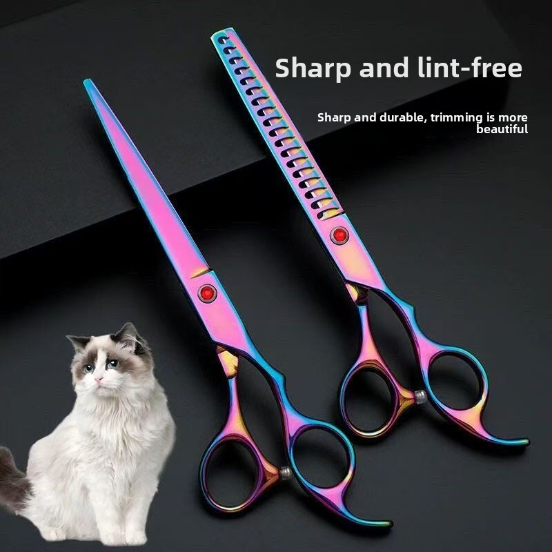 Colorful Pet Tool Set Hair Trimming Haircut Artifact Straight Dental Scissors Professional Grooming Tools high quality Wholesale