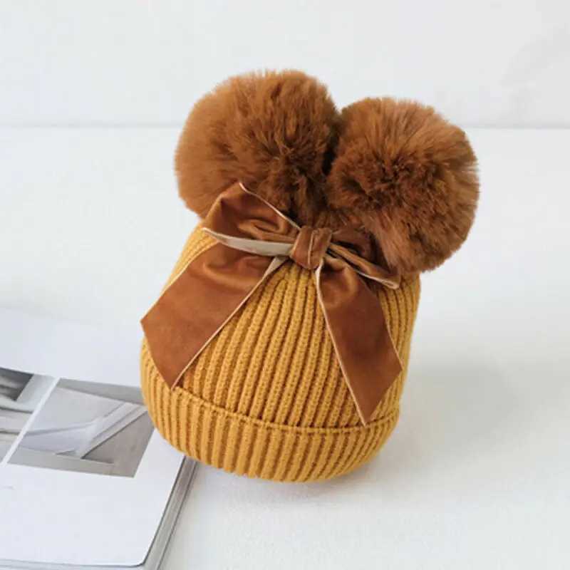 2020 Infant Kids Baby Girl Hats Winter Stuff Double Pompom Balls Warm Thicker Beanie Cap Hat Z251029