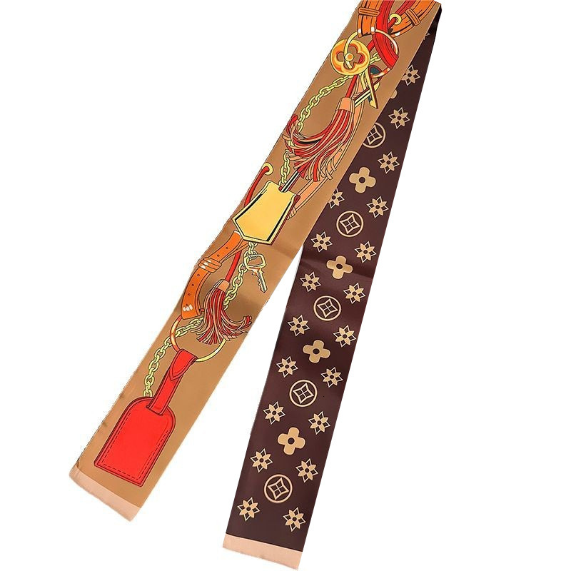 Women's Long Strip High-end Multifunctional French Silk Small Neck Scarf Bag Tie Ribbon Headscarf Hairband Belt 05f