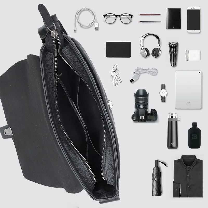 Mens Genuine Leather Shoulder Bag Large Capacity Top Grain Cowhide Casual Crossbody Messenger Bag J251025