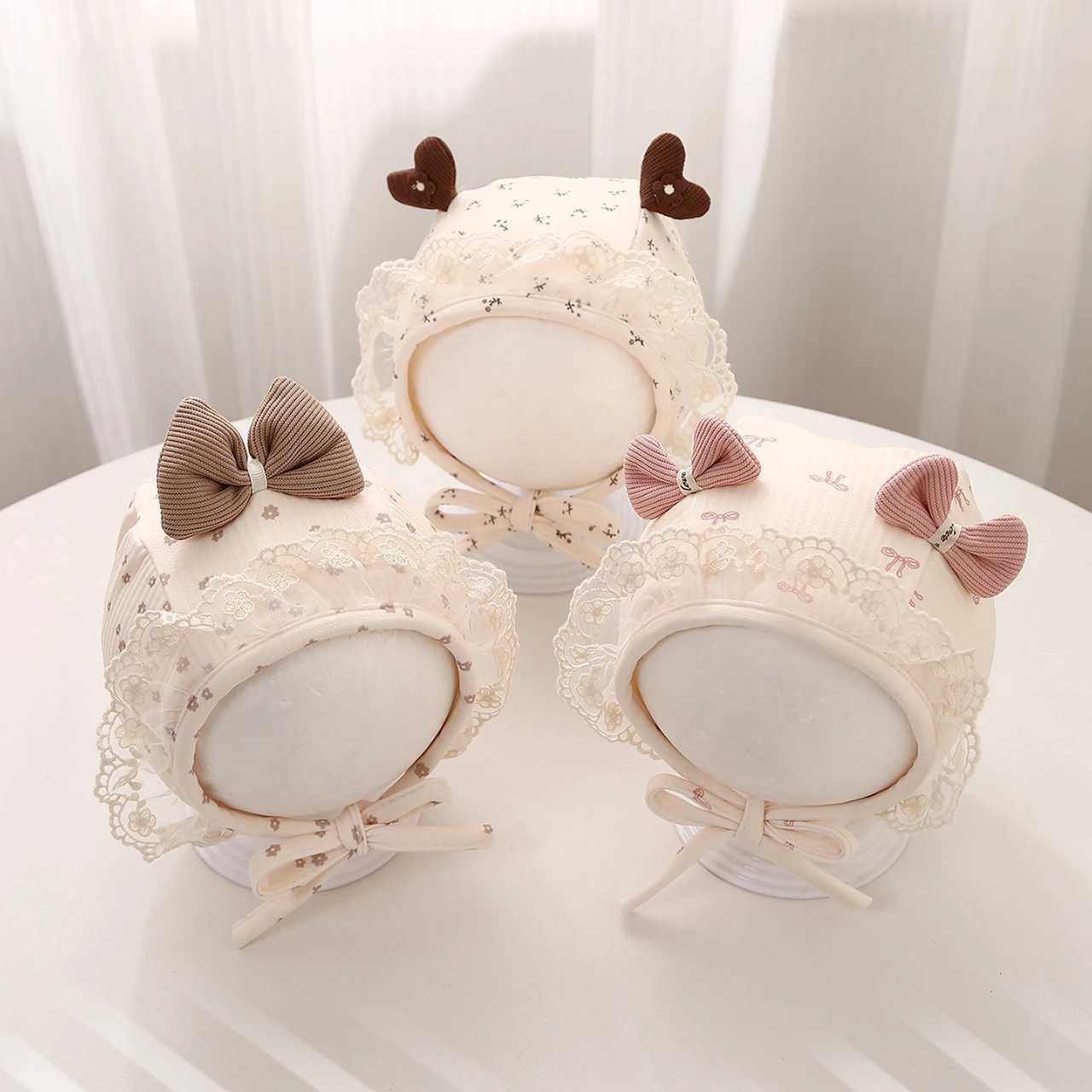 Cute Bow Baby Ear Protection Cap Infant Cotton Print Lacing Hat Spring Autumn Warm Kids Bonnet Girl Boy Beanie Z251029