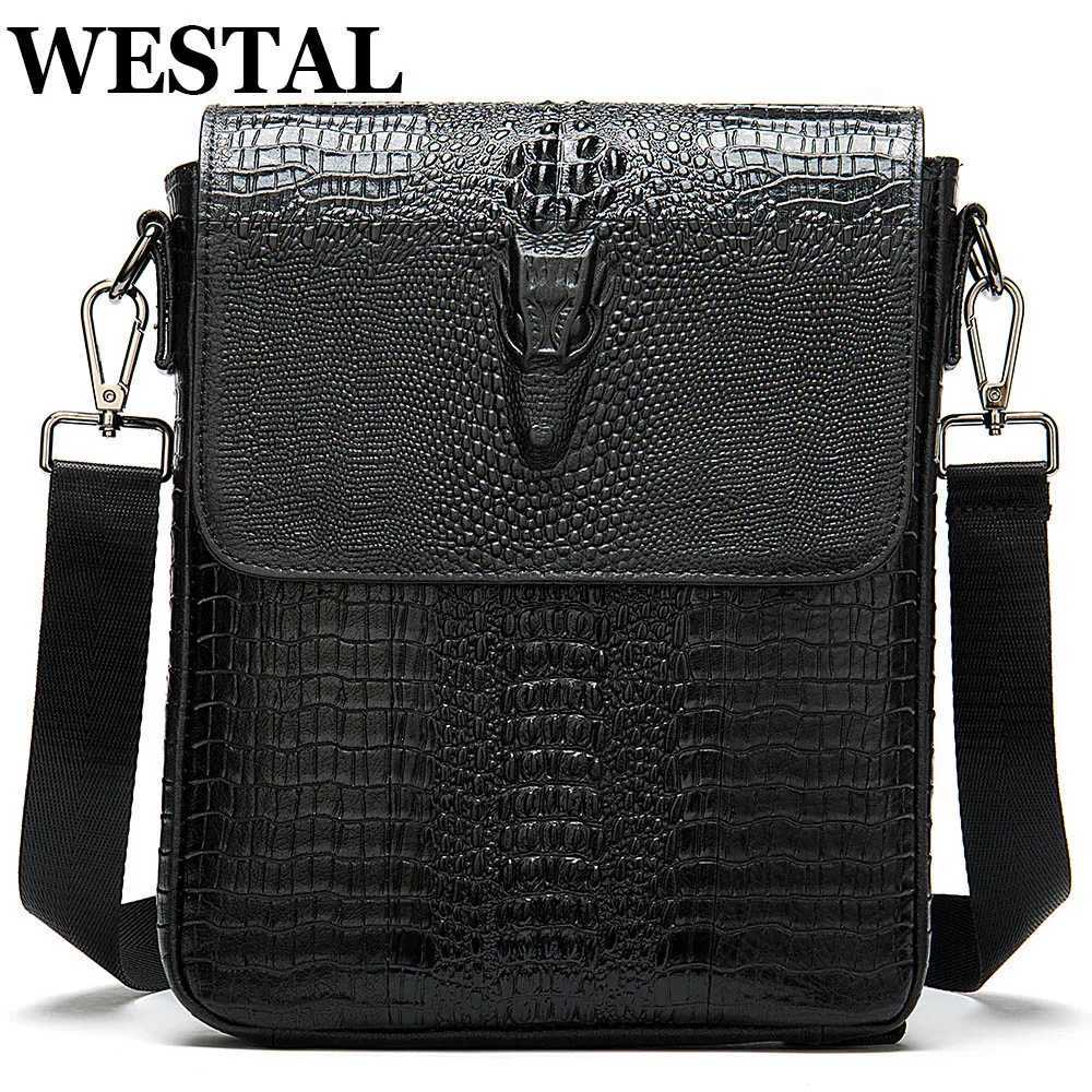 WESTAL mens shoulder bag vintage messenger bag men genuine leather bolsos male crossbody bags cocrodile design mens bags small J251025