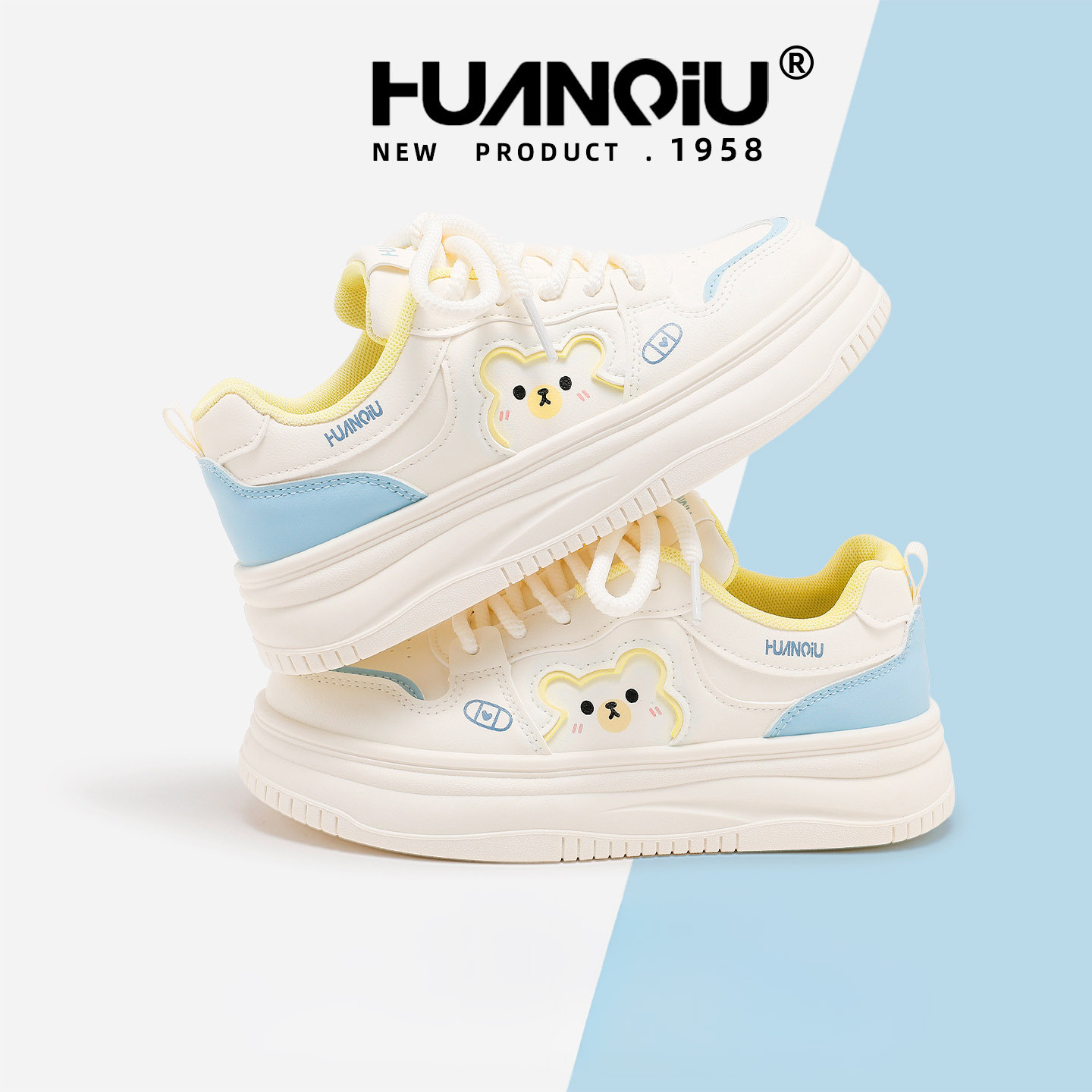 HUAN QIU Free shipping Designer Casual Shoes White shoes women shoes breathable thick soled shoes height increasing versatile board shoes