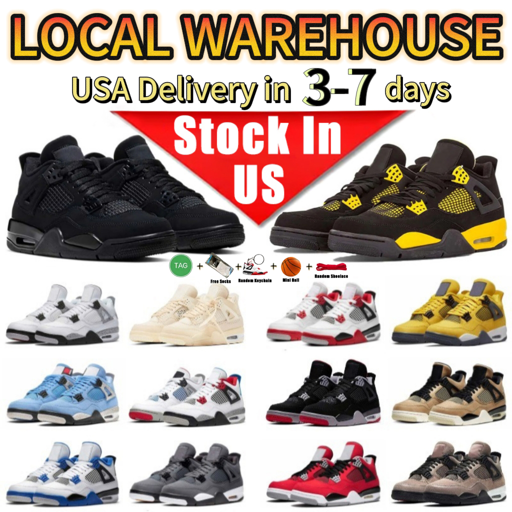 USA Warehouse Designer 4s Shoes for Men Women Basketball Shoes Military Black Cat Cement Yellow Thunder White Oreo Cool Grey Blue j4 University Seafoam With Box001