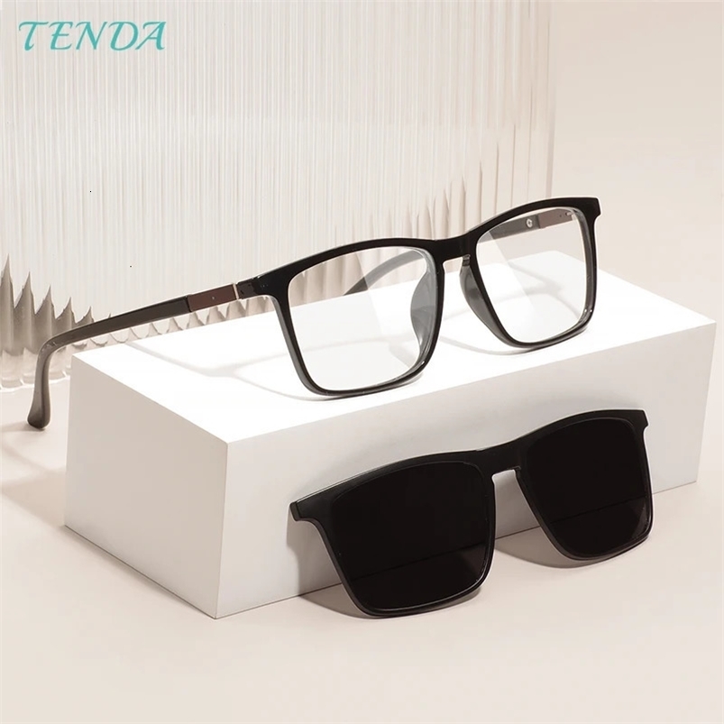 Men Square Polarized Clip On Sunglasses Fashion Lightweight Flexible TR90 Vintage Glasses Frames For Degree Lenses 240528