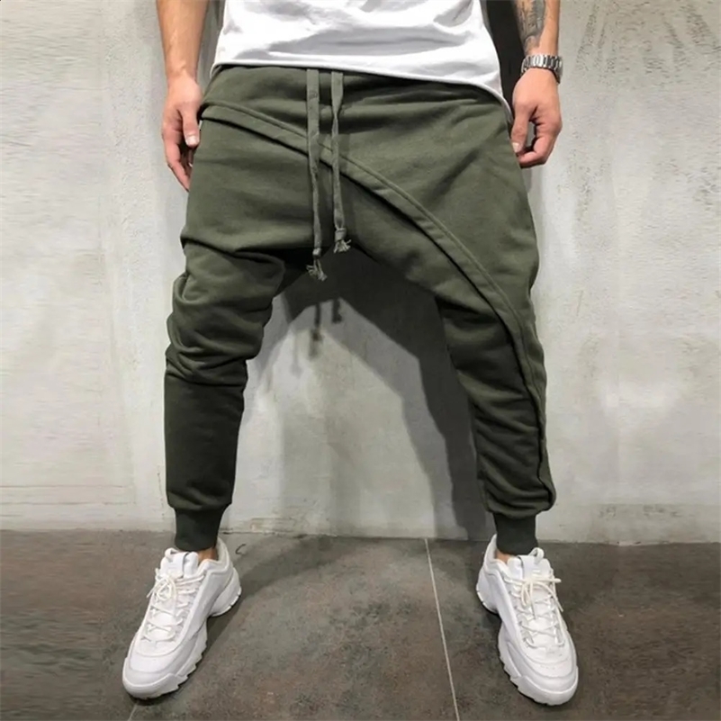 Men Harem Pants Ankle Tied Hip Hop Double Layer Running Baggy Pants Korean Casual Elastic Waist Trousers Sweatpants Tracksuits o240821