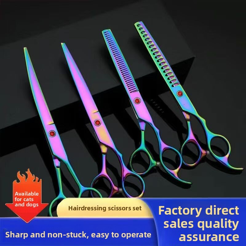 Colorful Pet Tool Set Hair Trimming Haircut Artifact Straight Dental Scissors Professional Grooming Tools high quality Wholesale