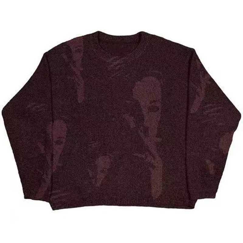 Men Hip Hop Portrait Sweater Vintage Knit Pullovers Jumpers Retro Gothic 2024 Winter Wool Knitwear Women Ugly Christmas Sweater S251110