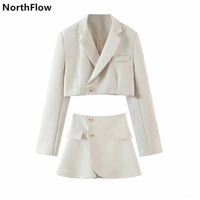 Northflow Matching Set Blazer And Skirts Women England style Navel Exposed Short Empire Blazer Feminino Femme Two Piece Set 240826