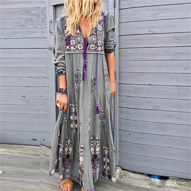 Bohemian Flower Dress For Women Elegant Long Floral Party Dresses Female V Neck Short Sleeve Summer Boho Maxi Dress 240529
