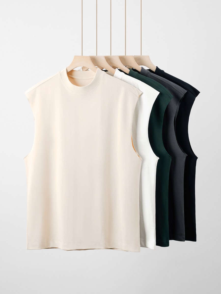 Spring-Summer Men's Street Tee - Pure Cotton Solid Color, Double Pocket Detail, Split Cuff Short Sleeve, New Arrival-80B
