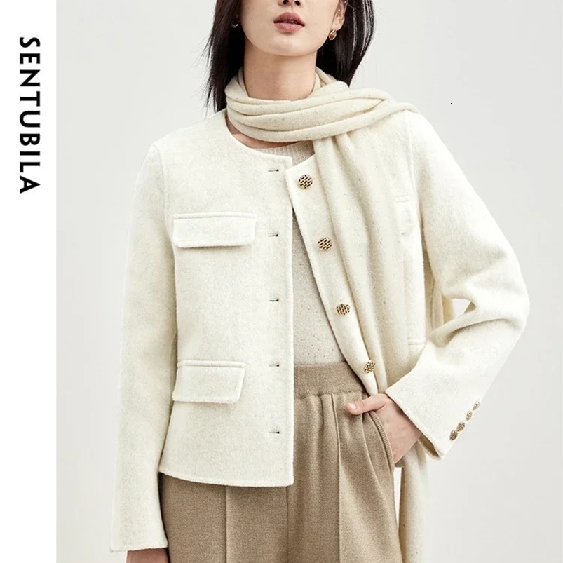 SENTUBILA Women Woolen Cropped Jacket Elegant Wool Blend Short Winter Coat Long Sleeve Double-faced Outerwear W34O49414 240822
