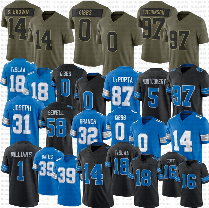 2025 Amon-Ra St Brown Jahmyr Gibbs 18 Isaac TeSlaa Football Jersey Laporta Barry Sanders Jameson Williams Jared Goff Montgomery Sewell Branch Joseph Anzalone Bates