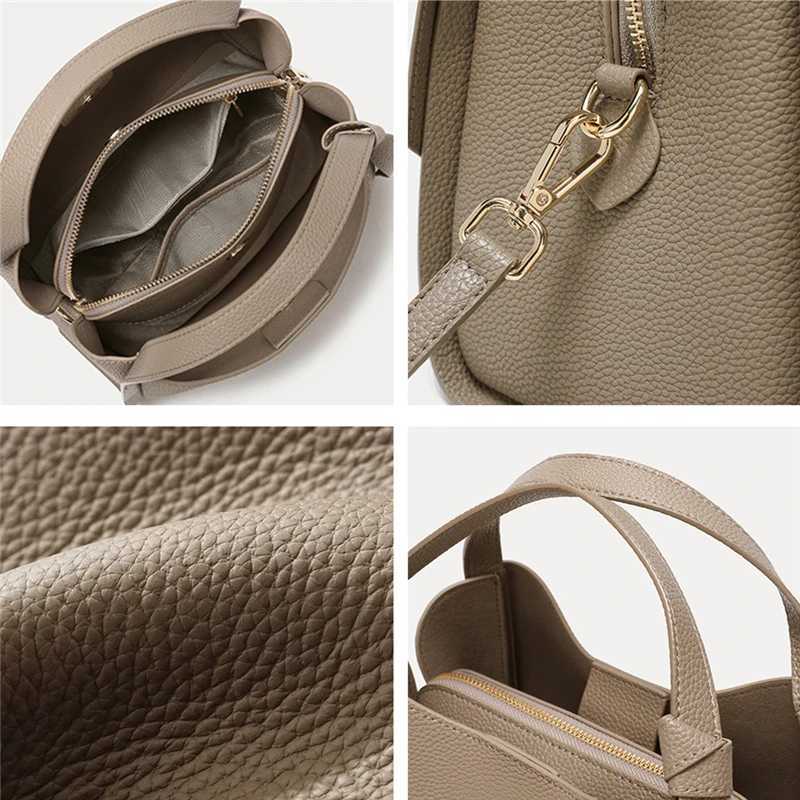 Burminsa Cowhide Genuine Leather Bucket Tote Handbags For Women 2025 Luxury Designer Basket Work Ladies Shoulder Crossbody Bags J251025