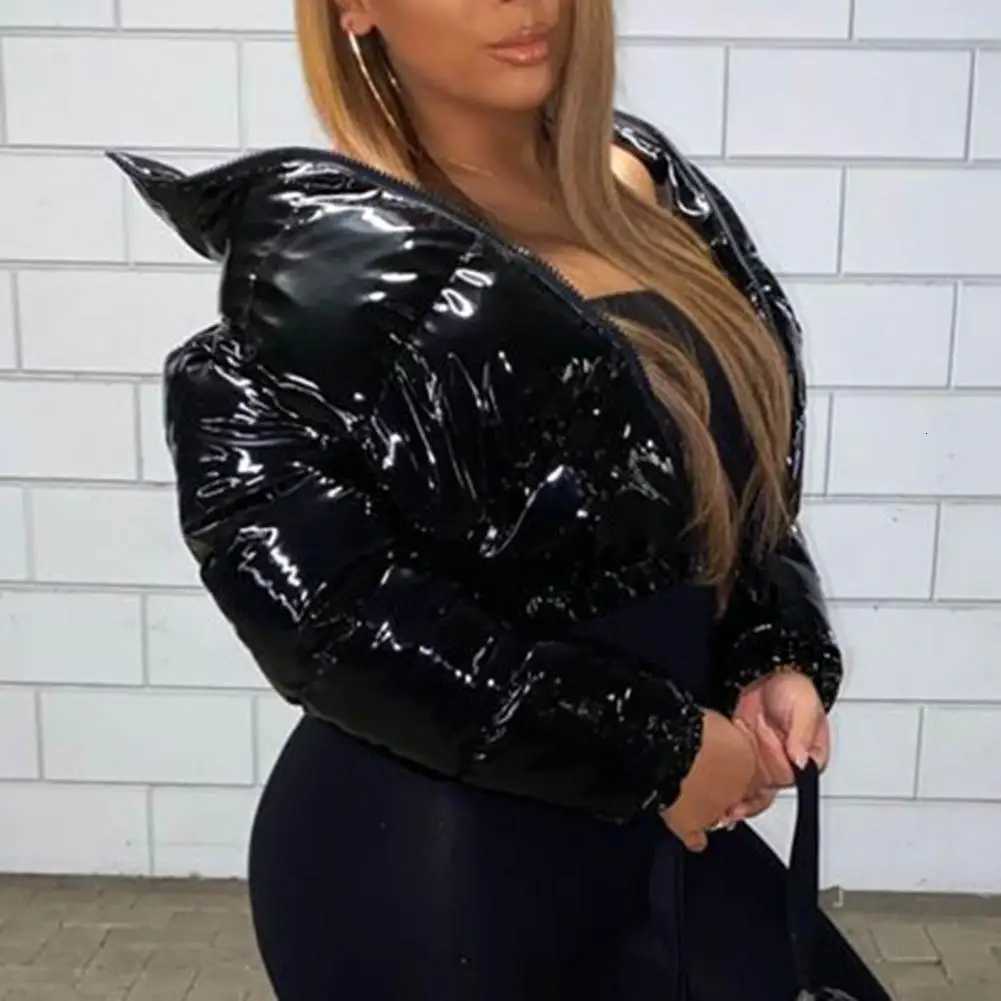 Short Cotton Jacket Bright Surface Stand Collar Padded Coat Bread Parka Fashion Casual Glossy Sexy Street Cropped Quilted Jacket Z250923