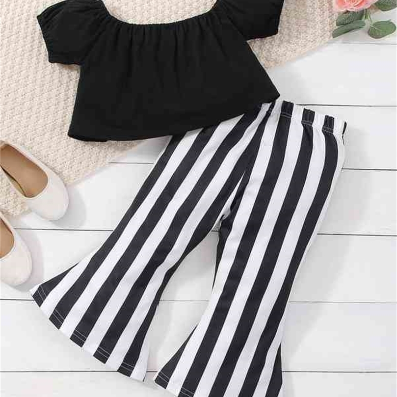 Baby Puff Sleeve Top & Striped Flare Leg Pants SHE